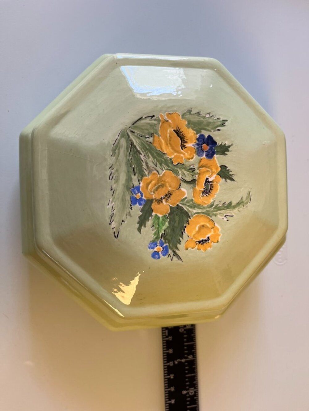 Vintage Large Ceramic Trinket Jewelry Dish Container with Lid Light Green 8" - Picture 10 of 10